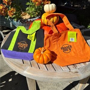 Halloween Trader Joe's Reusable Tote Bag Set - Black, Green, Purple, Orange